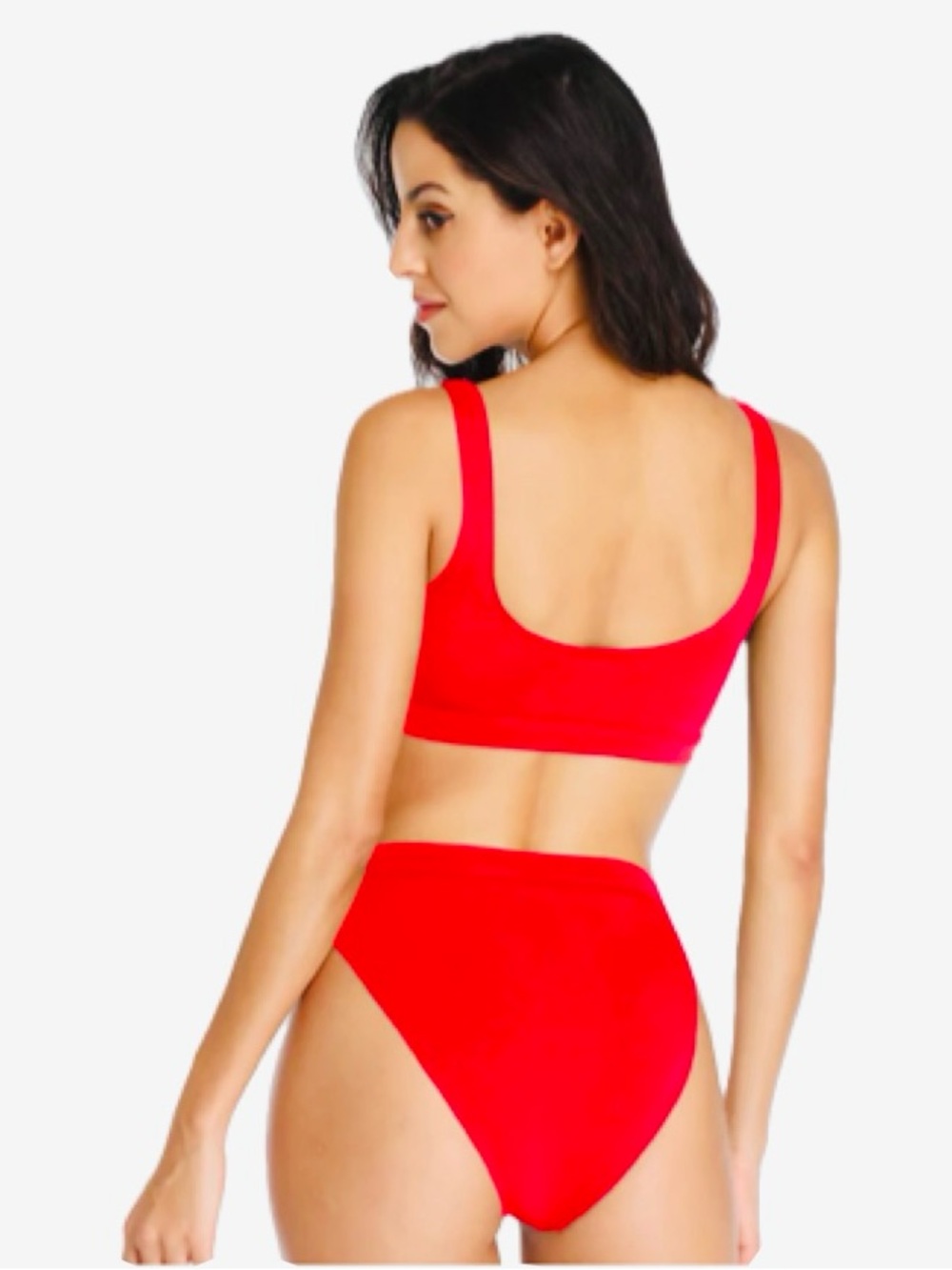 DIXPERFECT Laguna Low Scoop Crop Top High Cut Cheeky Bottom Bikini Set Red Sz L - Picture 2 of 6